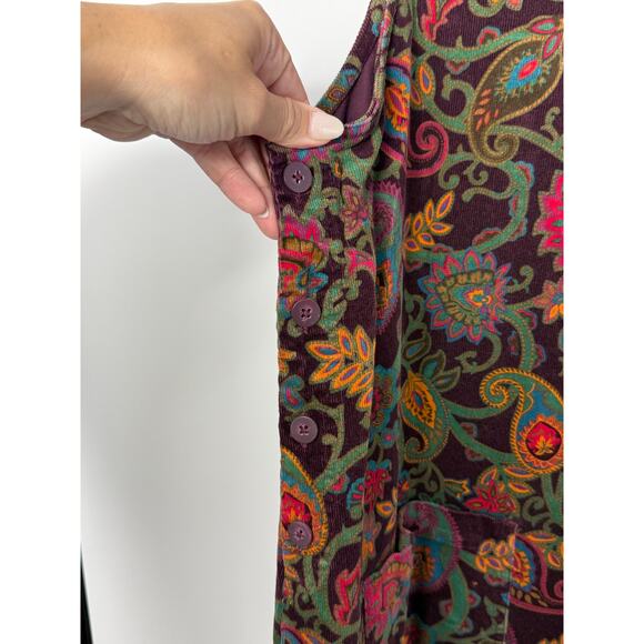 Westbound Vintage Corduroy Maxi Jumper Dress XL Boho Paisley Floral Y2K Cottage - Picture 5 of 7